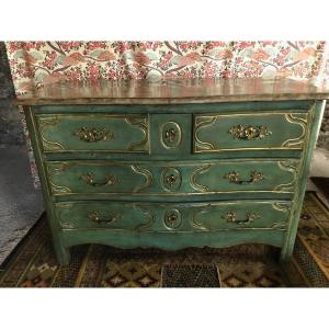 Louis XV Period Commode In Celadon Green Lacquered Oak