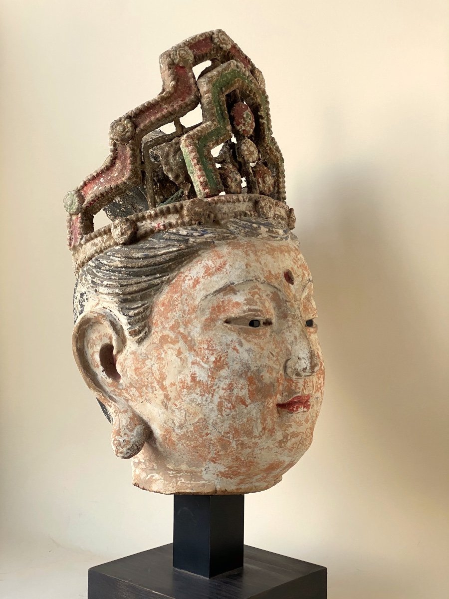 Guanyin, stuc polychrome, taille réelle, Chine, époque  Ming-photo-3