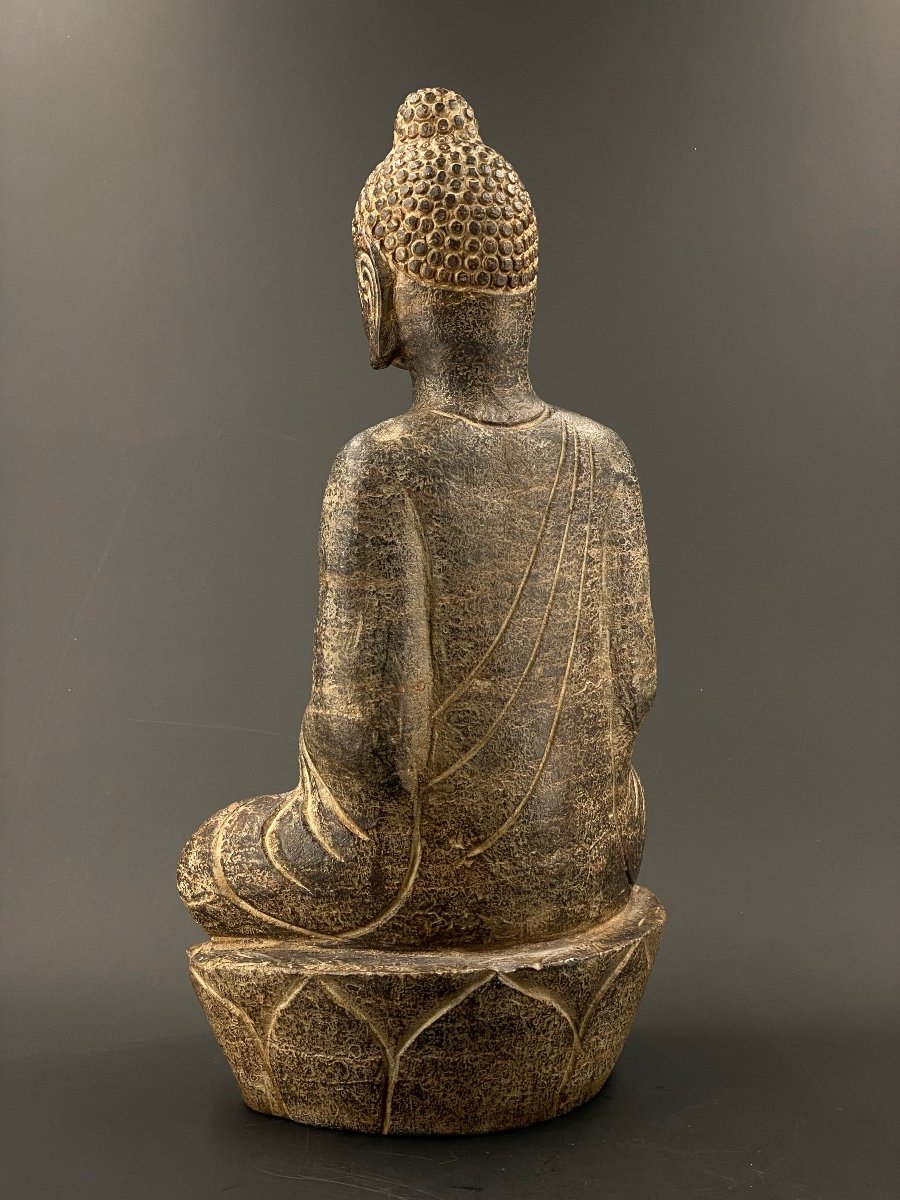 Stone Buddha, China, 45 Cm, Circa 19th Century-photo-1