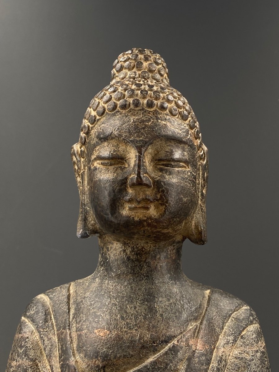 Stone Buddha, China, 45 Cm, Circa 19th Century-photo-3