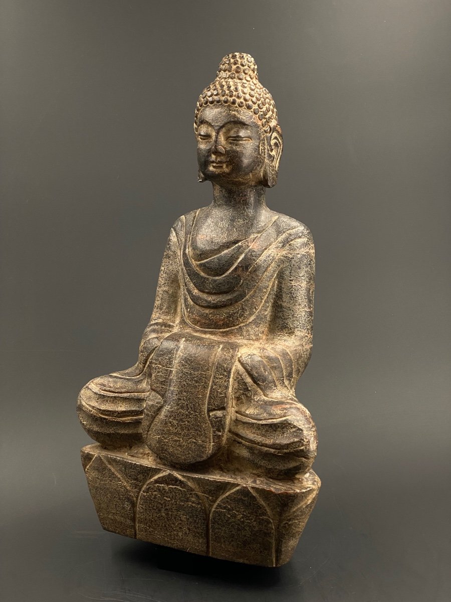 Stone Buddha, China, 45 Cm, Circa 19th Century