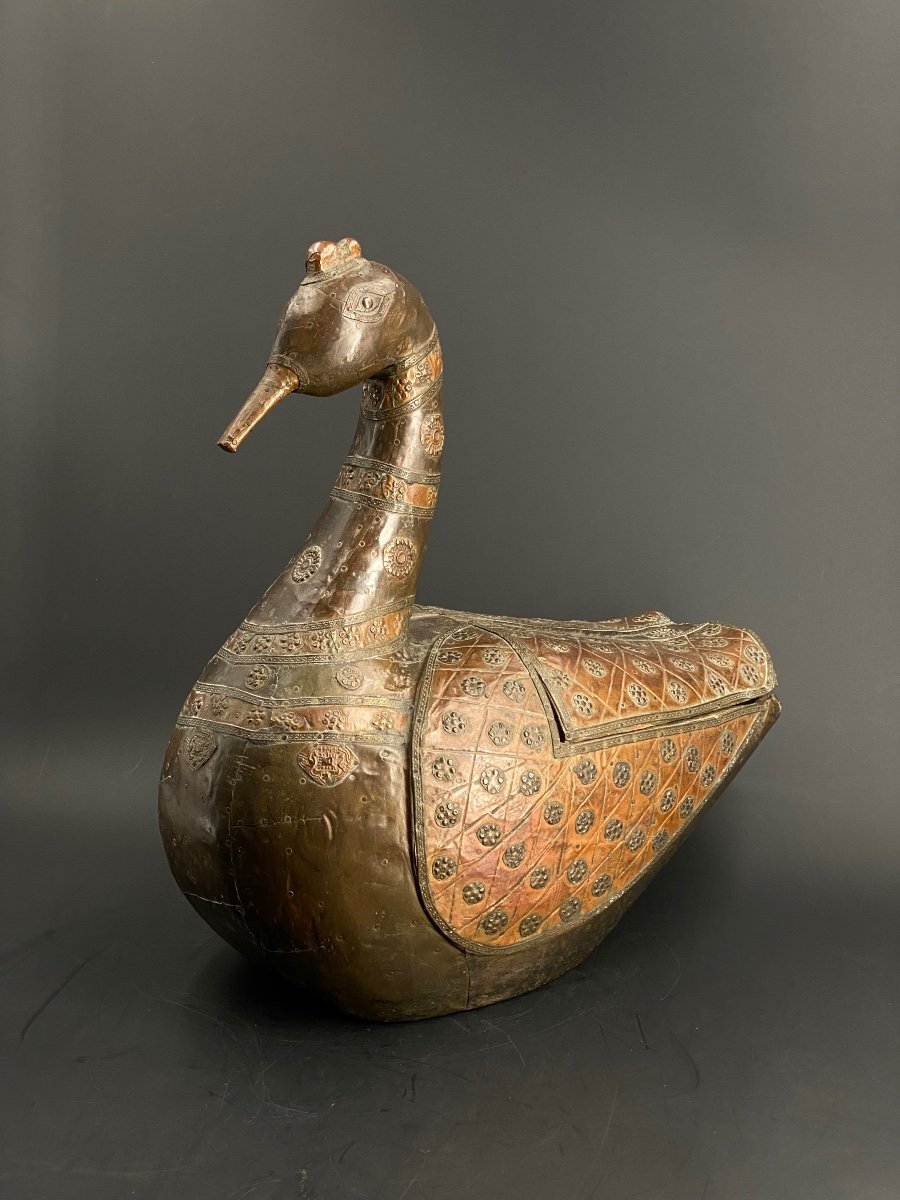 Duck, Wood And Copper Box, India, 19th Century-photo-2