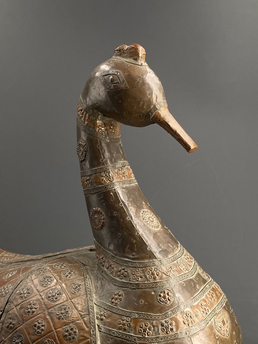 Duck, Wood And Copper Box, India, 19th Century-photo-2