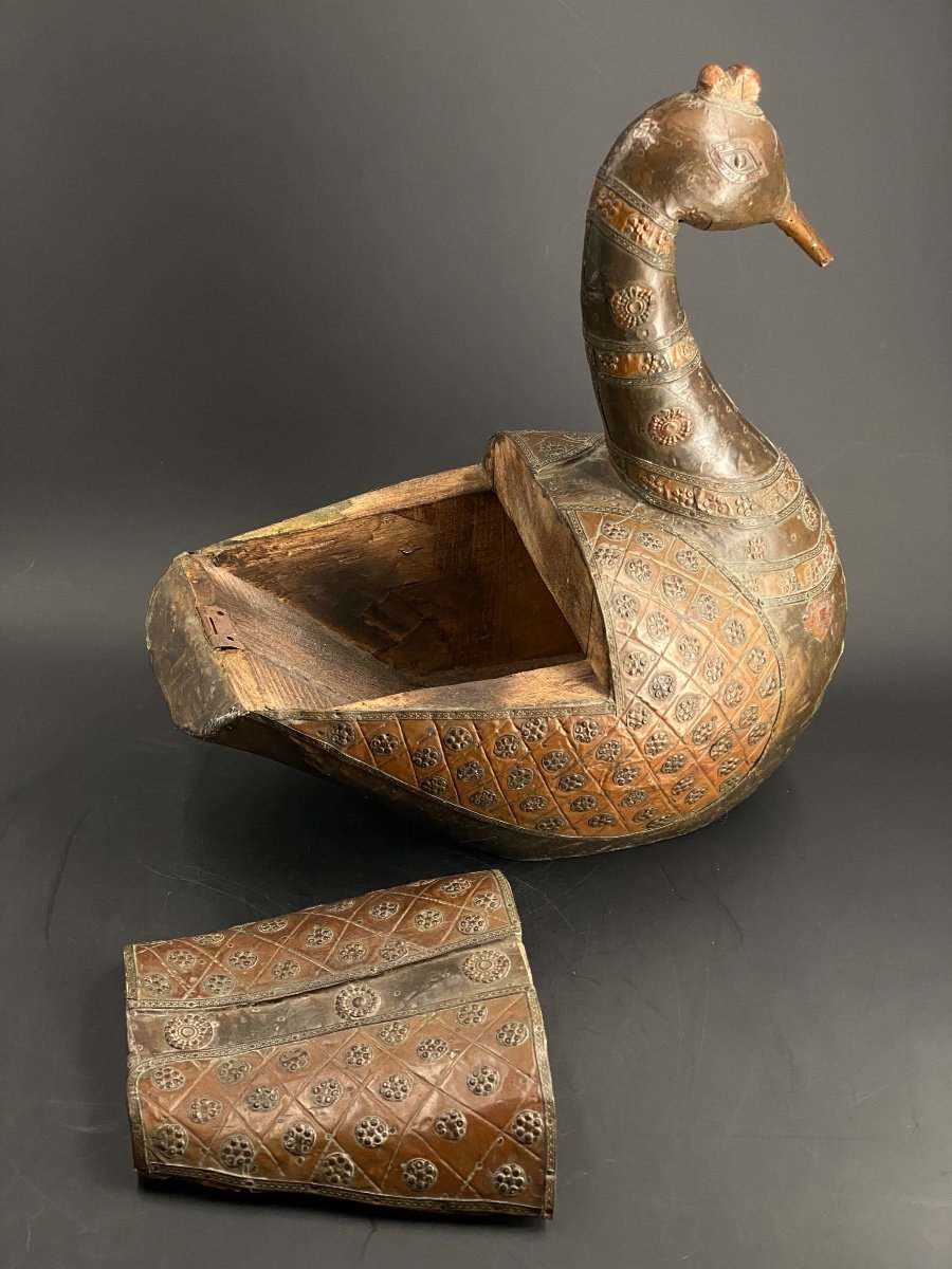 Duck, Wood And Copper Box, India, 19th Century-photo-3