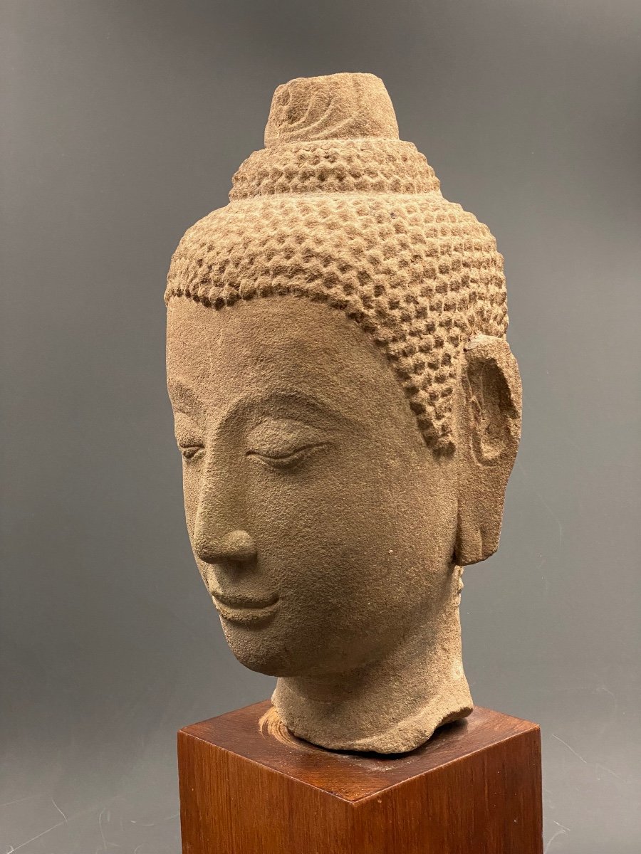 Tête de Bouddha en grès, Siam 16/17ème-photo-3