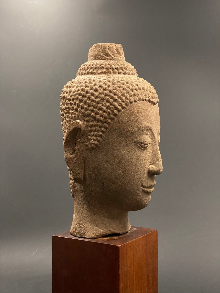 Tête de Bouddha en grès, Siam 16/17ème-photo-4