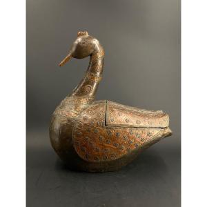 Duck, Wood And Copper Box, India, 19th Century