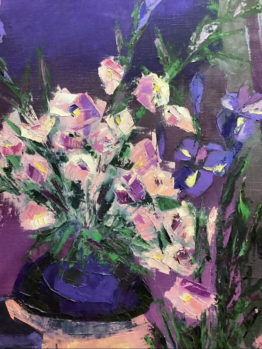 Oil On Canvas Iris Bouquet-photo-3