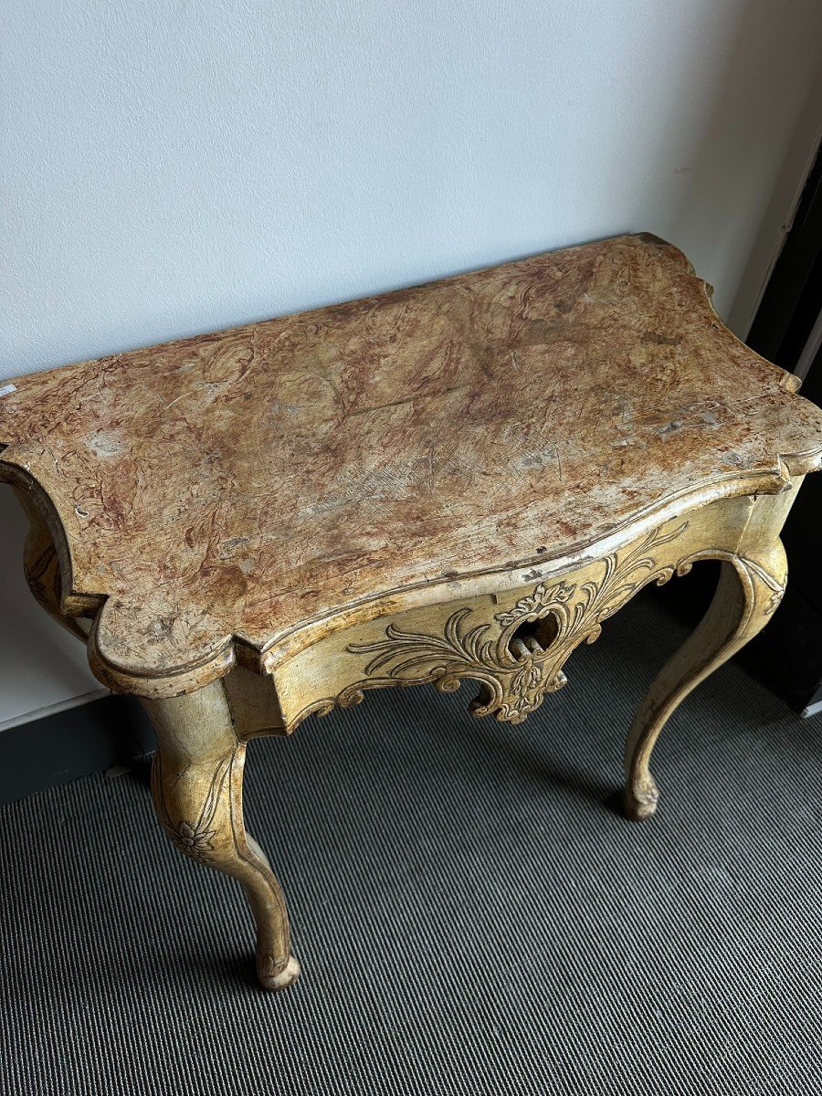 Console Blanche d'époque Carlos III, Avec Sa Polychromie Originale Du 18ème Siècle-photo-2