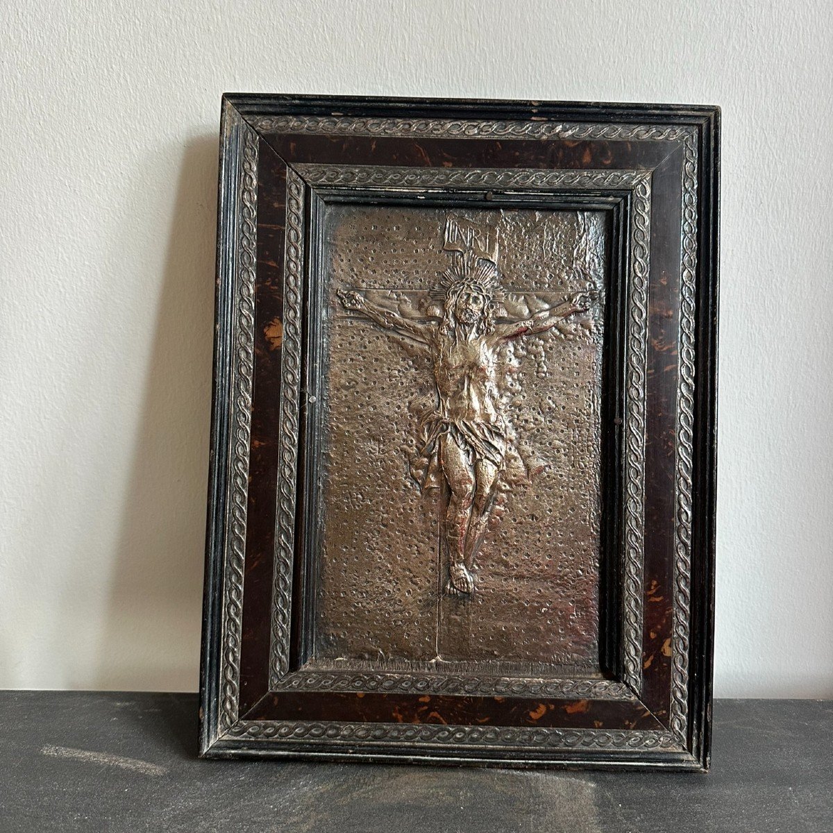 Relief Of Christ In Embossed Silver And Framed With Tortoiseshell. Eighteenth Century. 