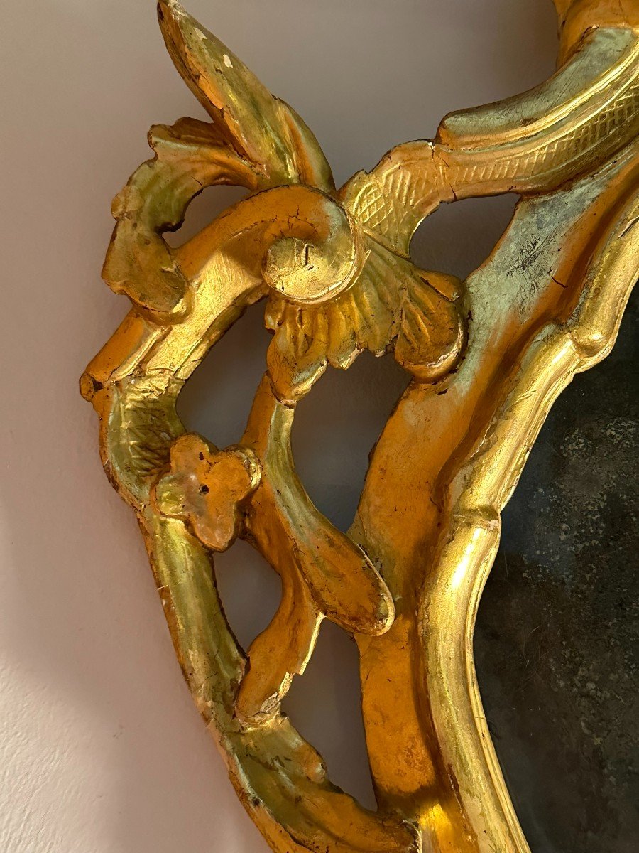 Miroir en bois doré 18ème siècle. Verre de ferme de caractère-photo-5