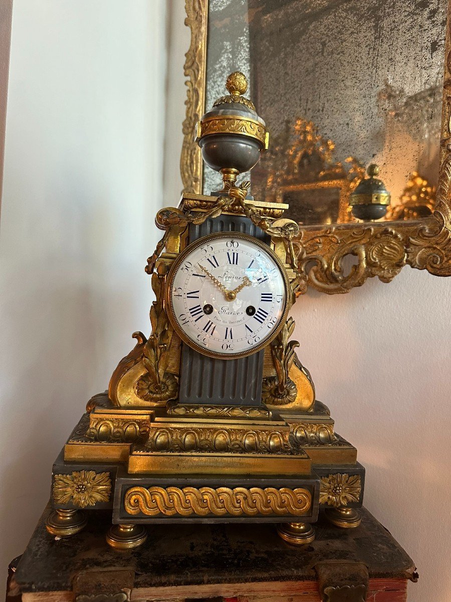 Horloge en bronze et marbre. Napoléon III. Très belle qualité.-photo-2