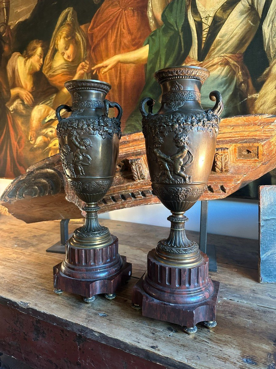 Pair Of Bronze Vases, Napoleon III Period.-photo-4