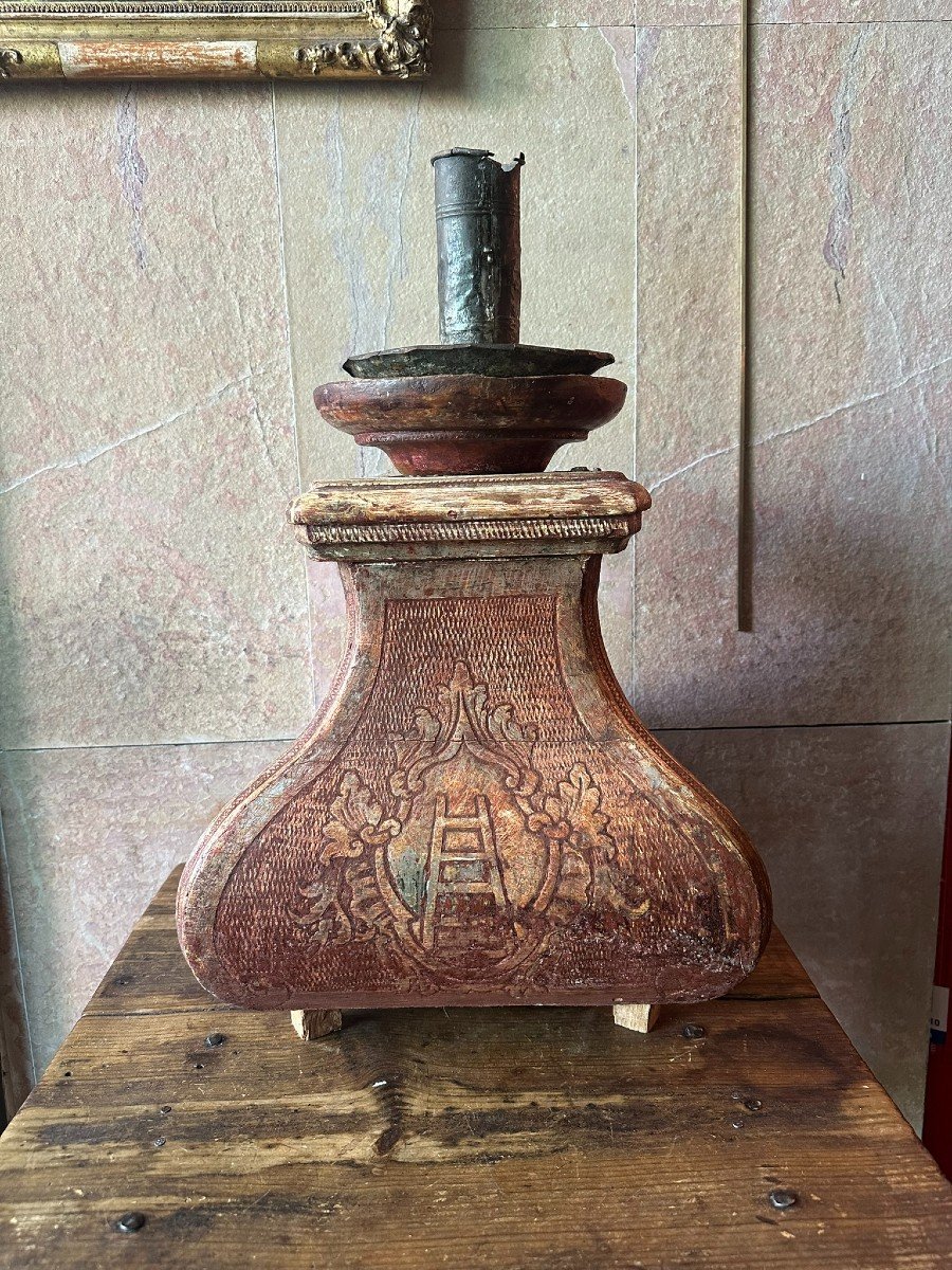 18th Century Polychrome Wooden Candlestick-photo-3