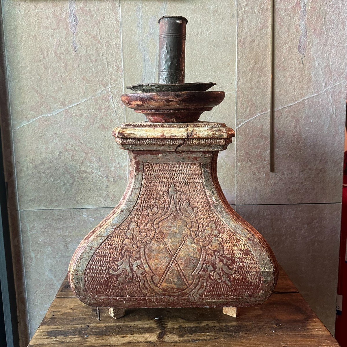 18th Century Polychrome Wooden Candlestick