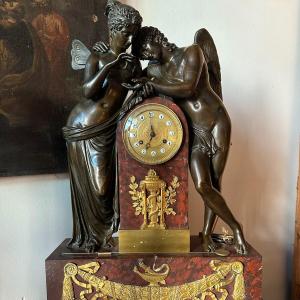Spectacular Bronze Clock From The Restoration Era. Bronze And Marble.