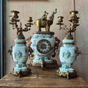 Clock And Candlesticks With Japanese Motifs, Napoleon III, France.