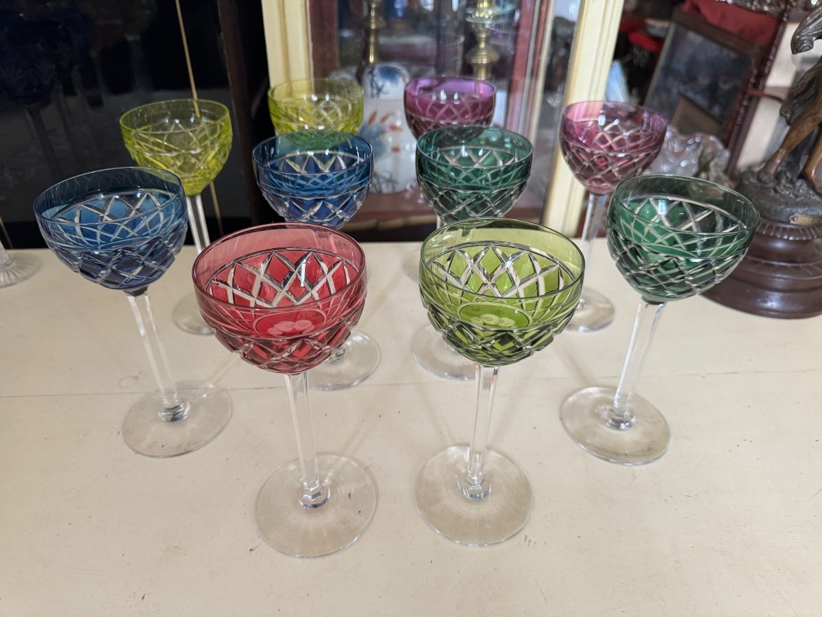 Suite De 10 Verres En Cristal De Couleur -photo-2