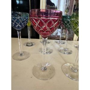 Suite Of 10 Colored Crystal Glasses 