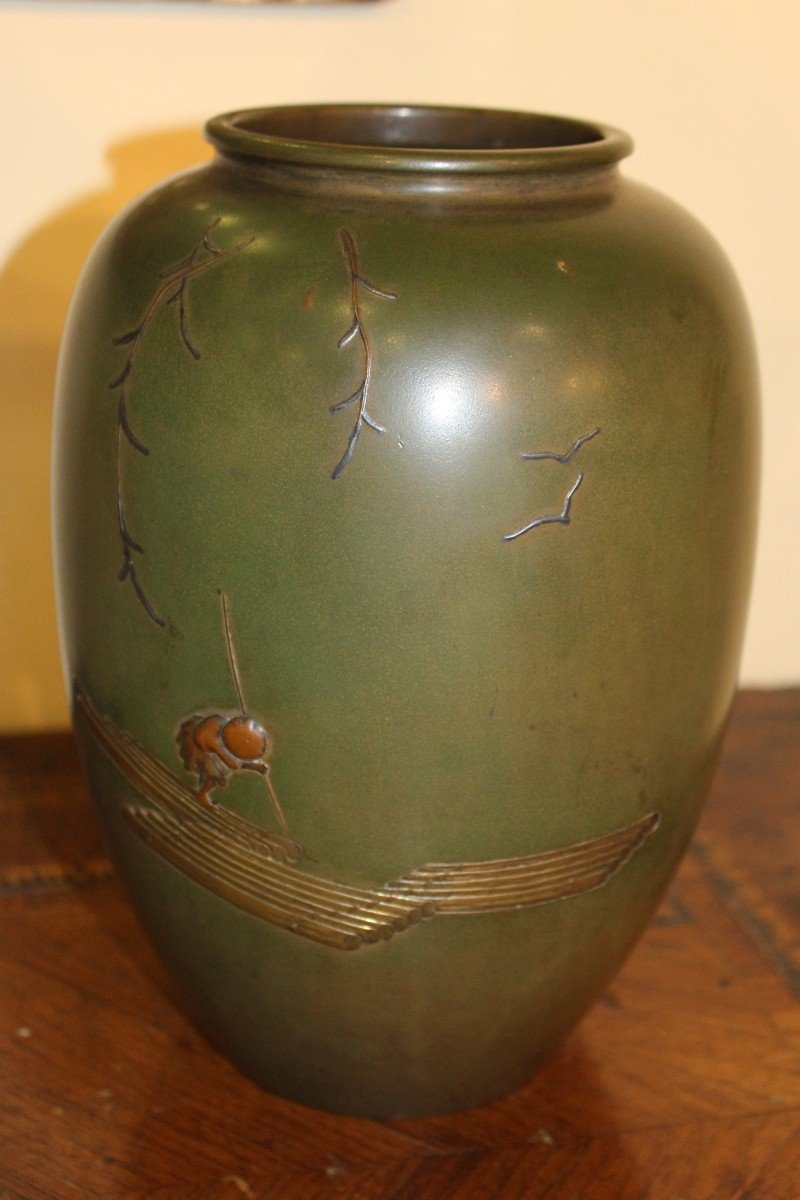 Japanese Bronze Vase, Meiji Period, Fine XIX Century, Signed-photo-2