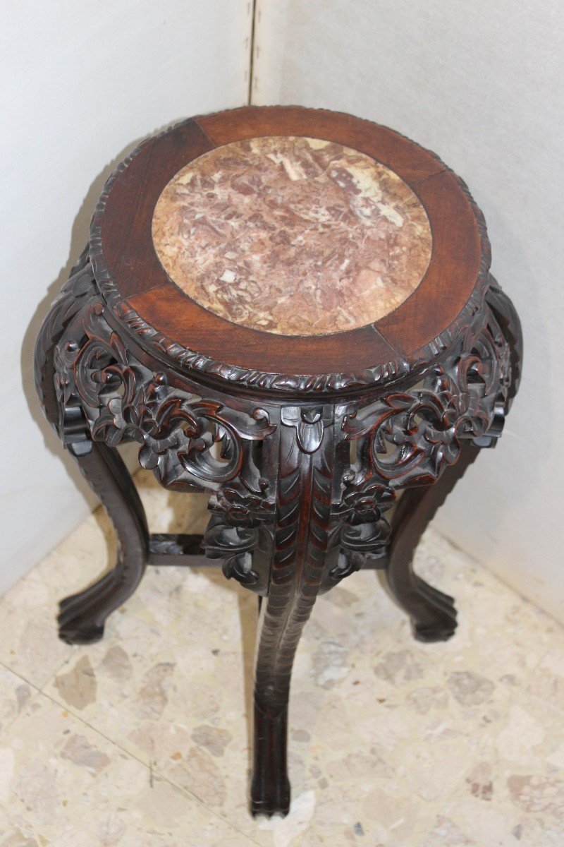 Chinese Carved Hardwood Round Stand, Chine 19th Century-photo-4