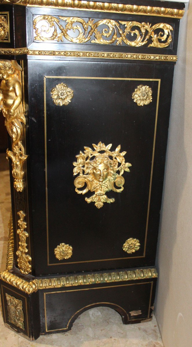 Small Sideboard In Boulle Intarsia, From The Napoleon III Era (towards 1860-'70).-photo-2