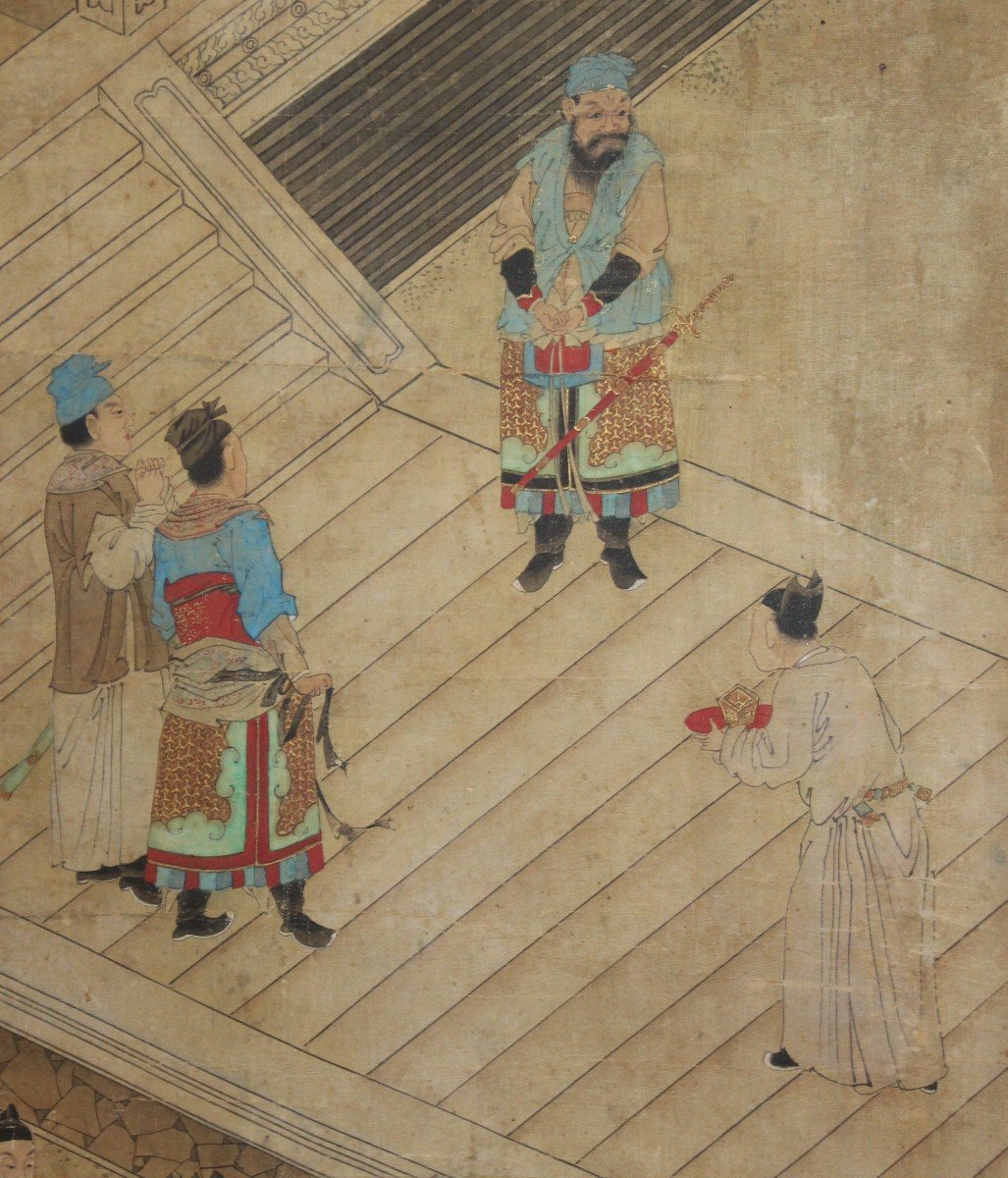 Paire Des Peintures Chinois Sur Soie, Chine Dinastia Qing XIX Siecle-photo-1