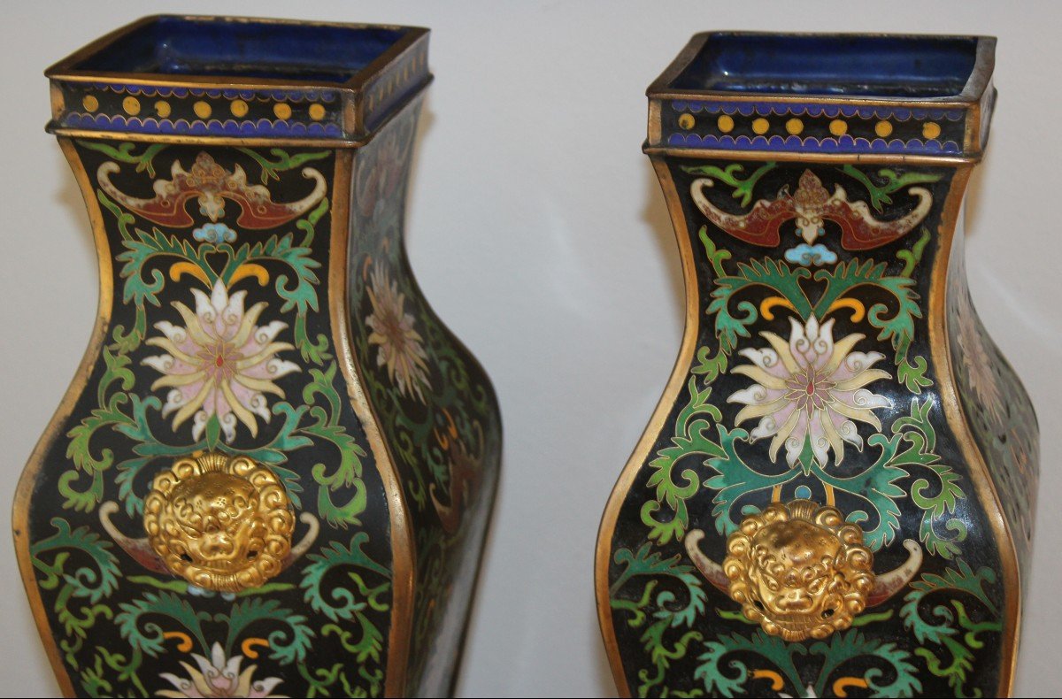 Pair Of "hu" Square Cloisonne Vases, China, Circa 1920s.