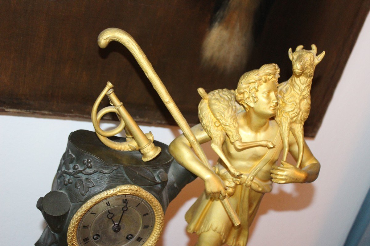 Empire Period Bronze Clock Representing "pan", Early 19th Century.-photo-1