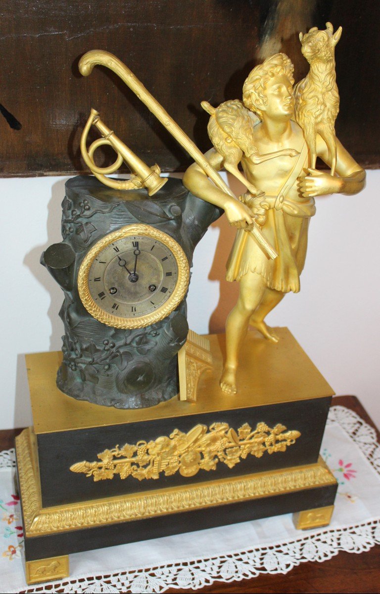 Empire Period Bronze Clock Representing "pan", Early 19th Century.