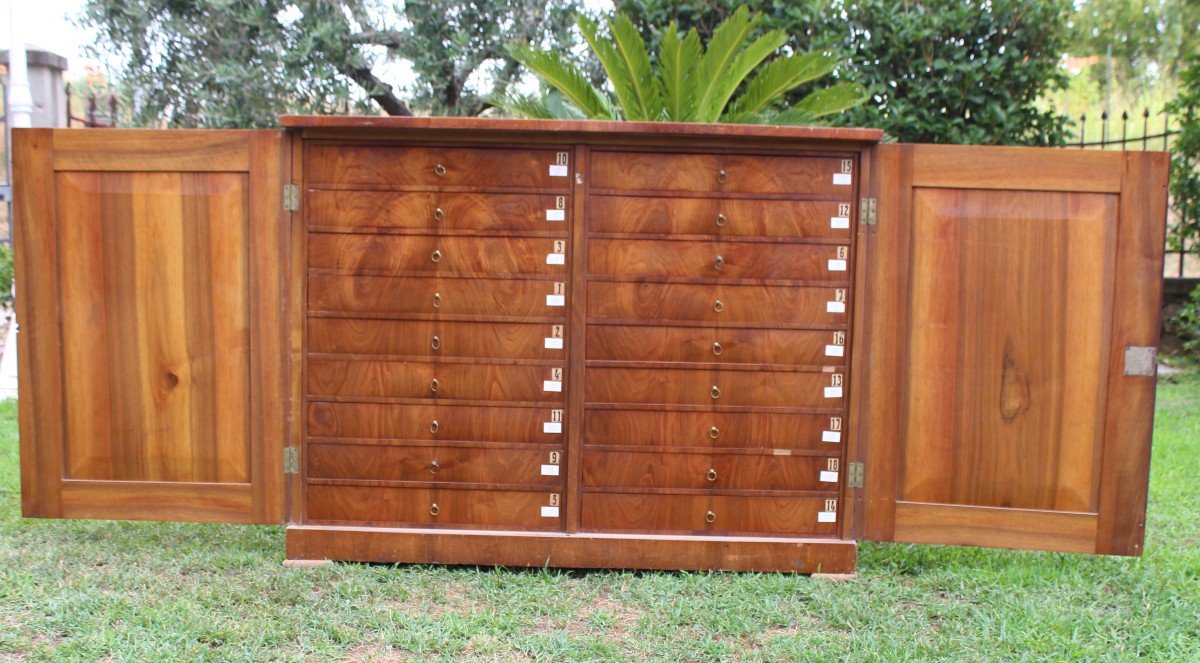 Rare Biedermeier Period Apothecary's Walnut Chest Of Drawers With 18 Drawers, Circa 1840.-photo-4