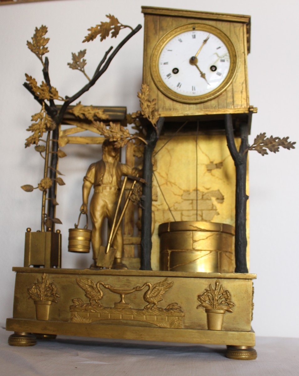 Rare Table Clock "gardener" Clock In Gilt Bronze, Empire Period Circa 1820.-photo-1