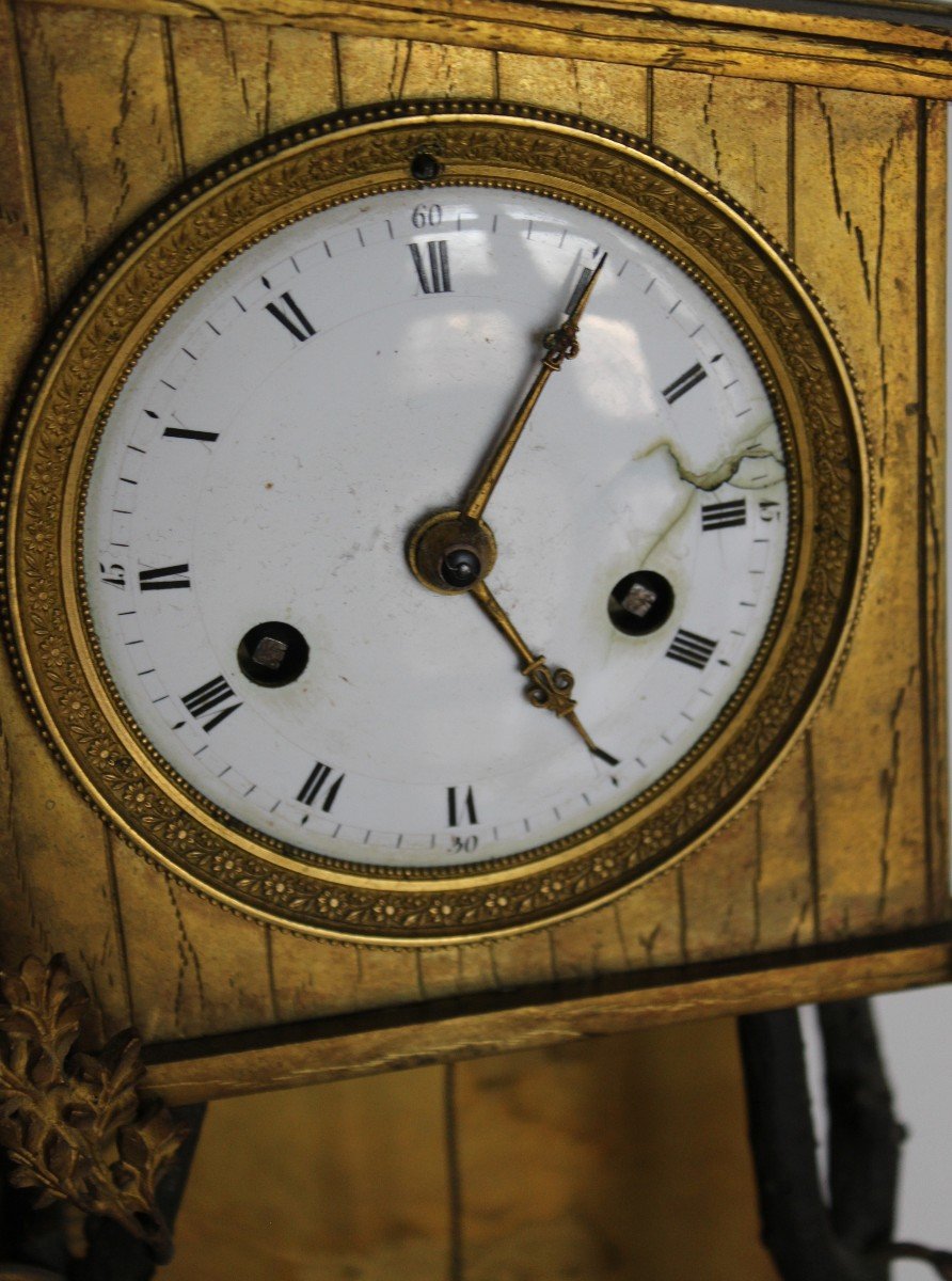 Rare Table Clock "gardener" Clock In Gilt Bronze, Empire Period Circa 1820.-photo-2