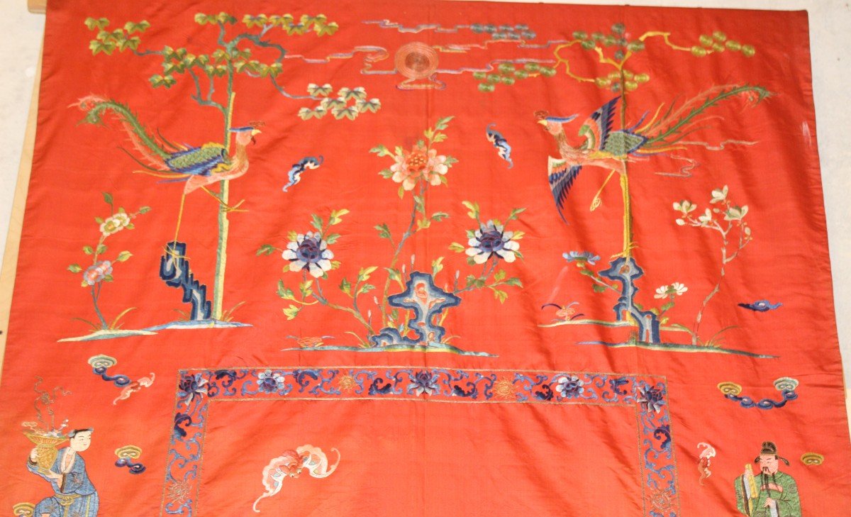 Very Large Chinese Embroidered Silk Hanging, Eight Chinese Immortals.-photo-4