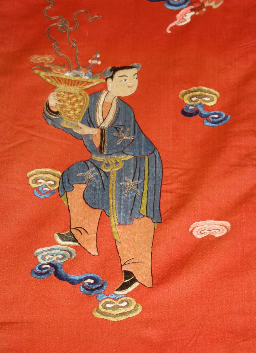 Very Large Chinese Embroidered Silk Hanging, Eight Chinese Immortals.-photo-1