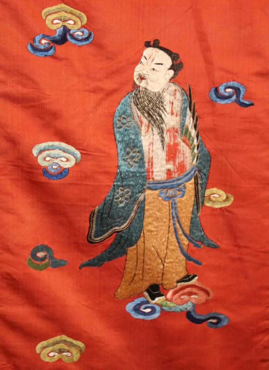 Very Large Chinese Embroidered Silk Hanging, Eight Chinese Immortals.-photo-5