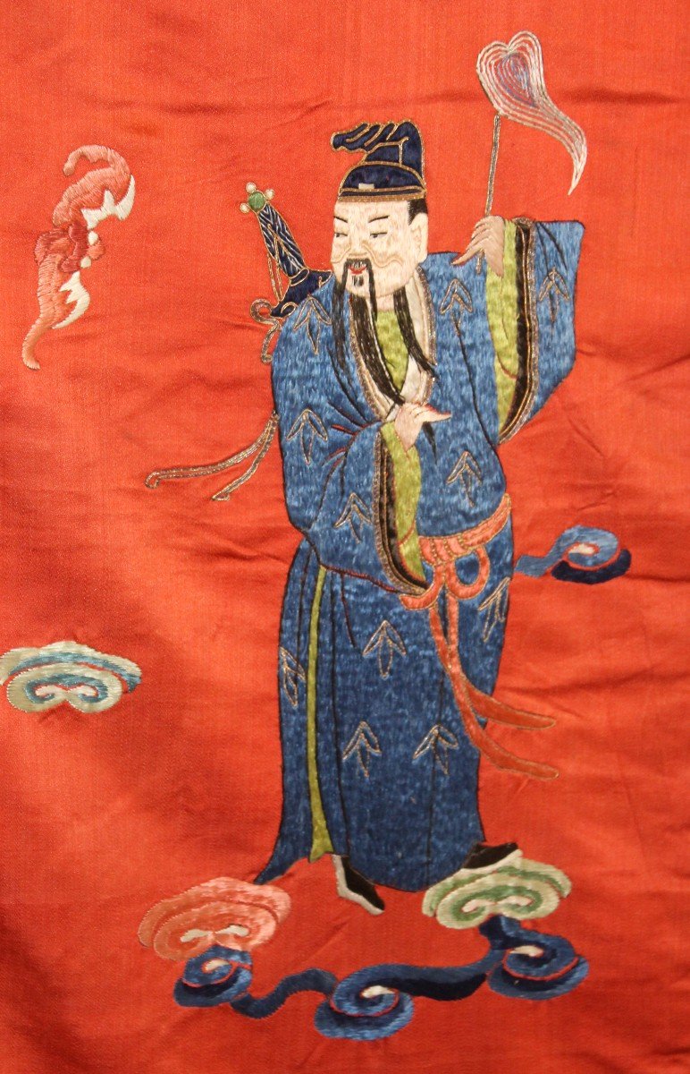 Very Large Chinese Embroidered Silk Hanging, Eight Chinese Immortals.-photo-6