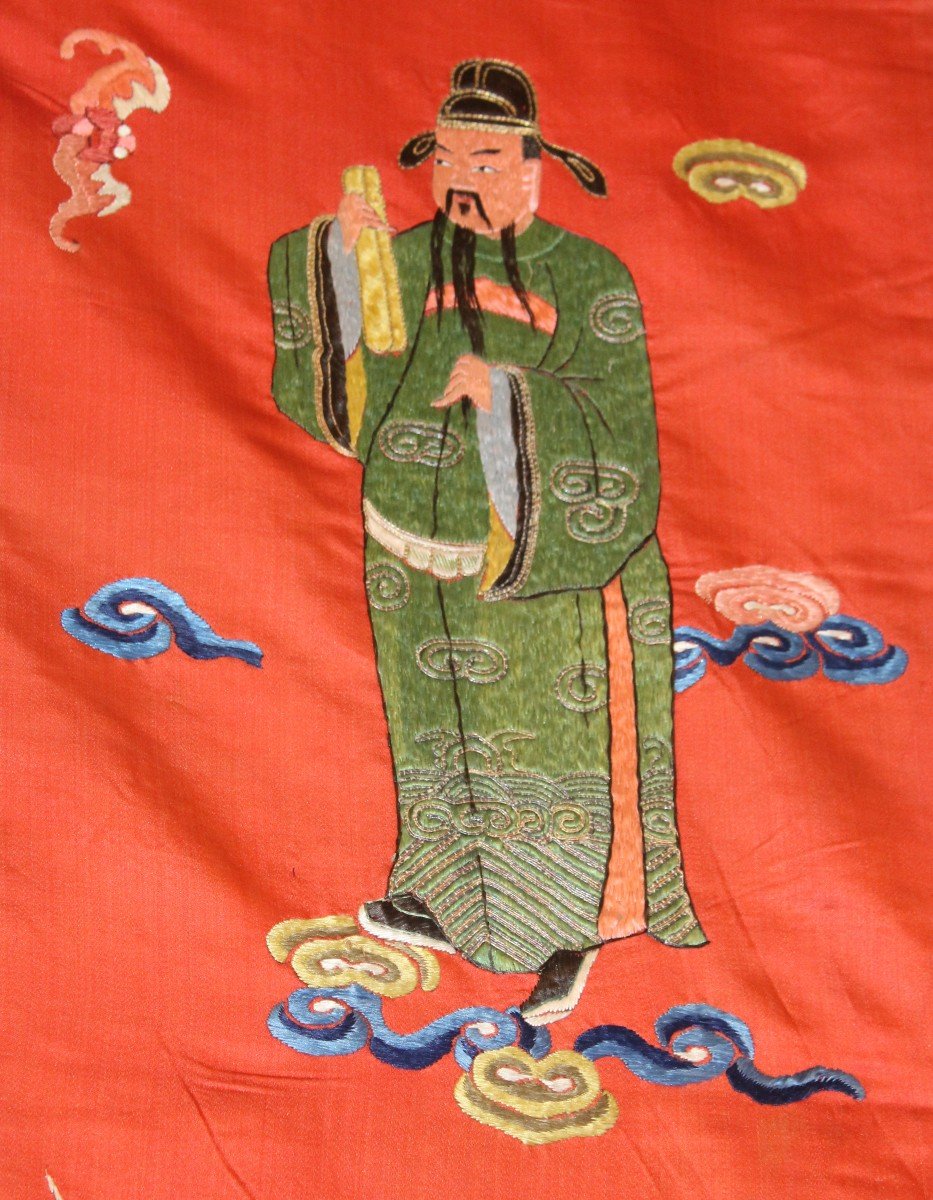 Very Large Chinese Embroidered Silk Hanging, Eight Chinese Immortals.-photo-8