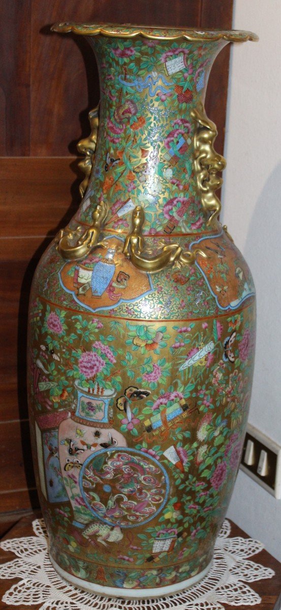 Vase En Porcelaine Chinois De La Famille Rose, Canton Moitiè Du XIX Siecle.-photo-2