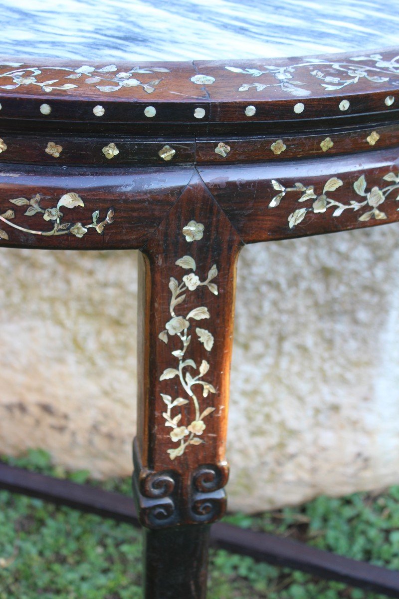 Chinese Half-moon Console Table In Ironwood With Mother-of-pearl Inlay, China, 19th Century.-photo-2