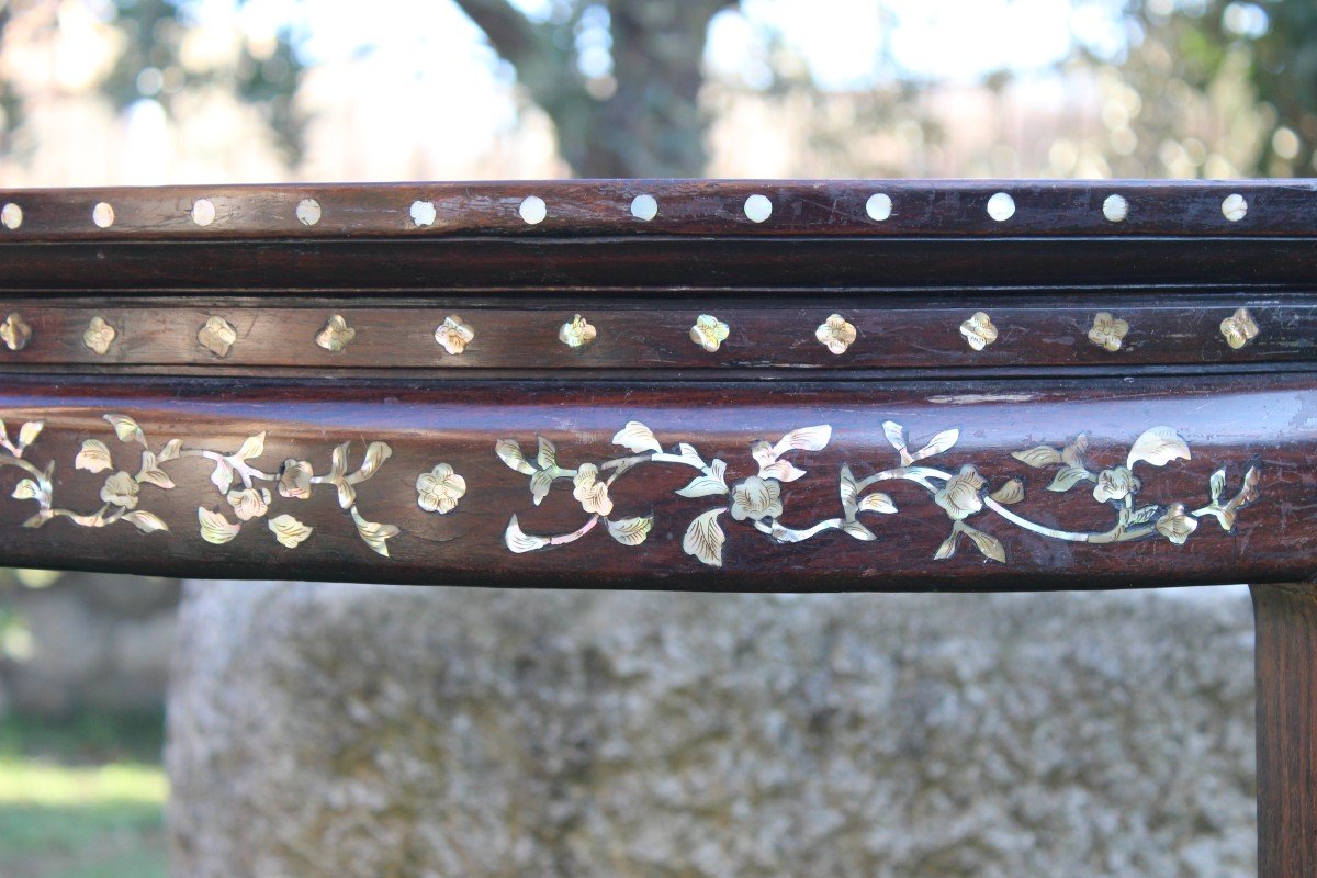 Chinese Half-moon Console Table In Ironwood With Mother-of-pearl Inlay, China, 19th Century.-photo-3