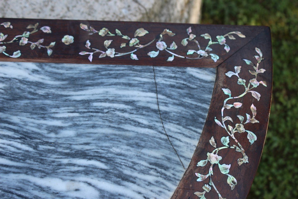 Chinese Half-moon Console Table In Ironwood With Mother-of-pearl Inlay, China, 19th Century.-photo-2