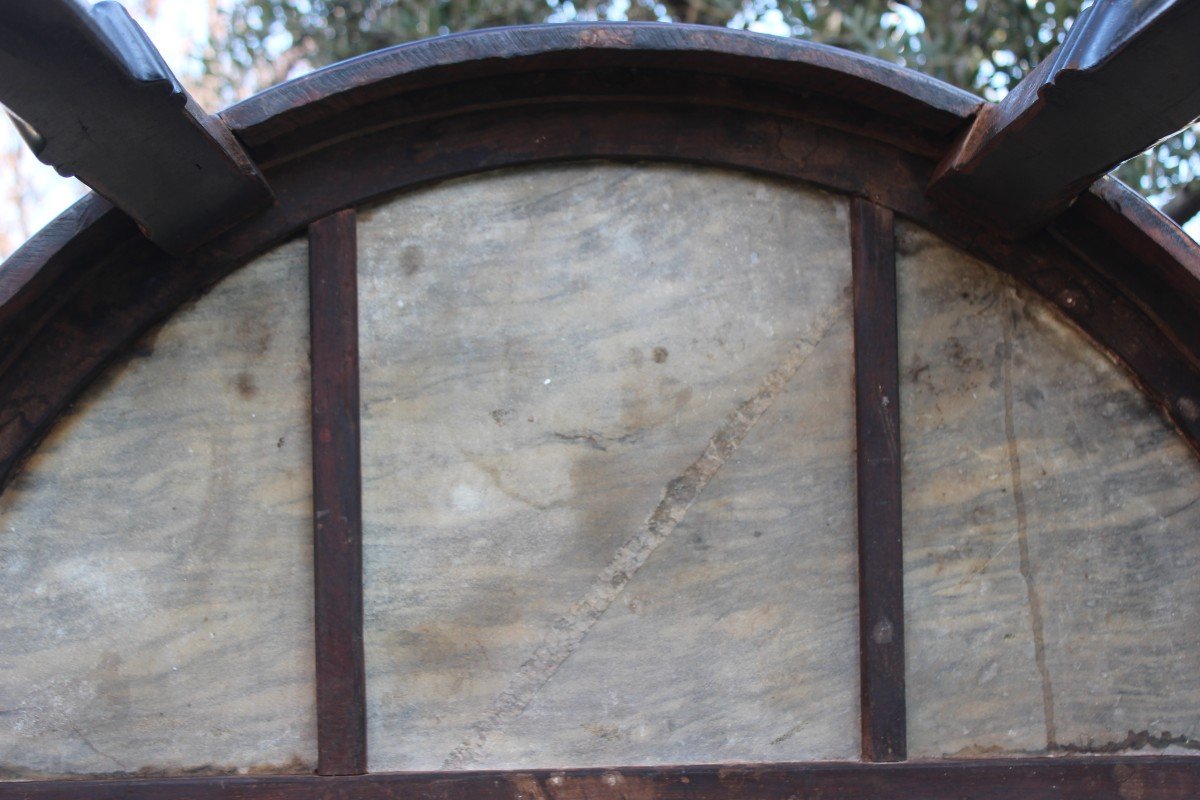 Console Chinois à Demi-lune En Bois De Fer Avec Incrustation Nacre, Chine XIX Siecle.-photo-3