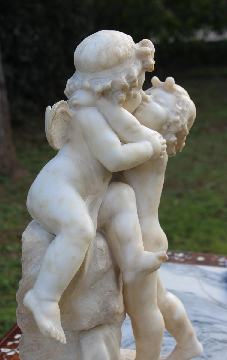 Alabaster Sculpture "love", Italy Late 19th Century.-photo-3