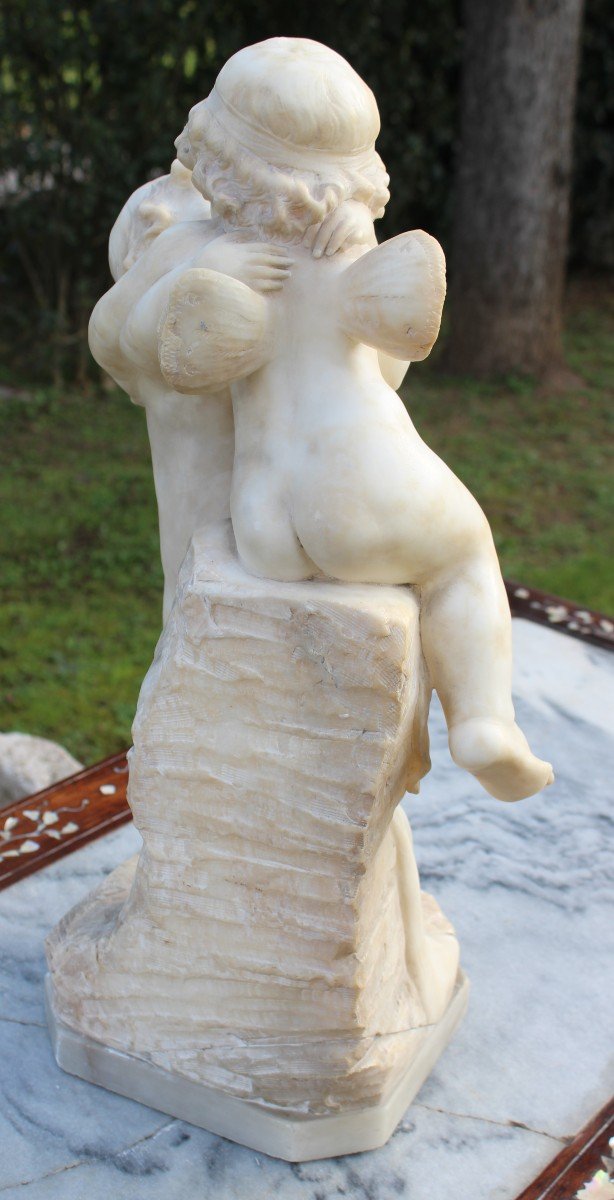 Alabaster Sculpture "love", Italy Late 19th Century.-photo-4