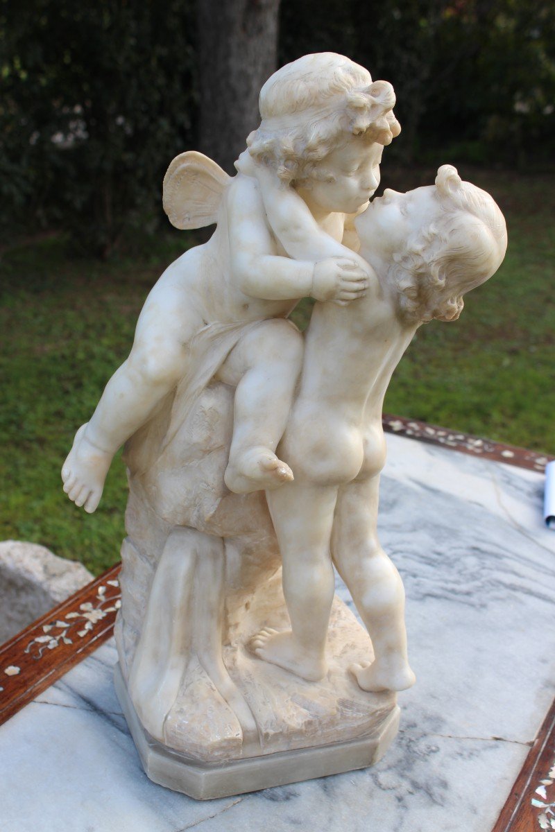 Alabaster Sculpture "love", Italy Late 19th Century.-photo-1