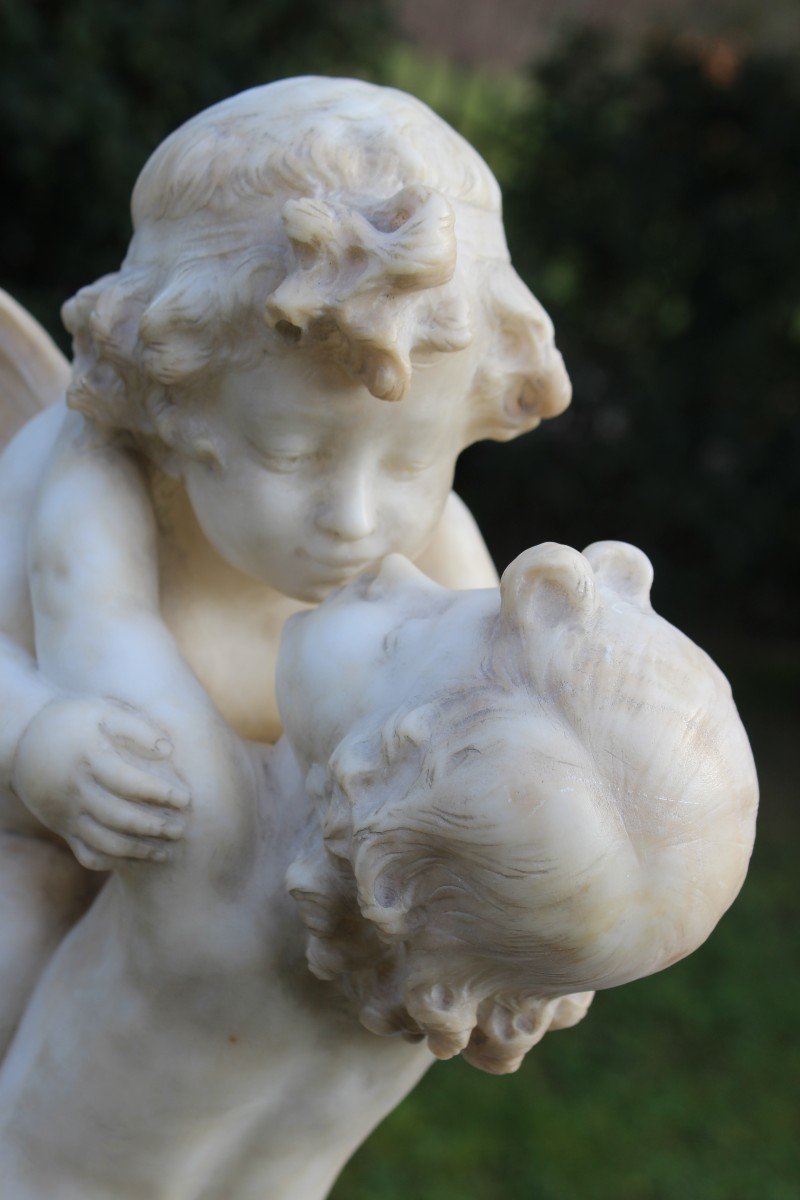 Alabaster Sculpture "love", Italy Late 19th Century.-photo-2