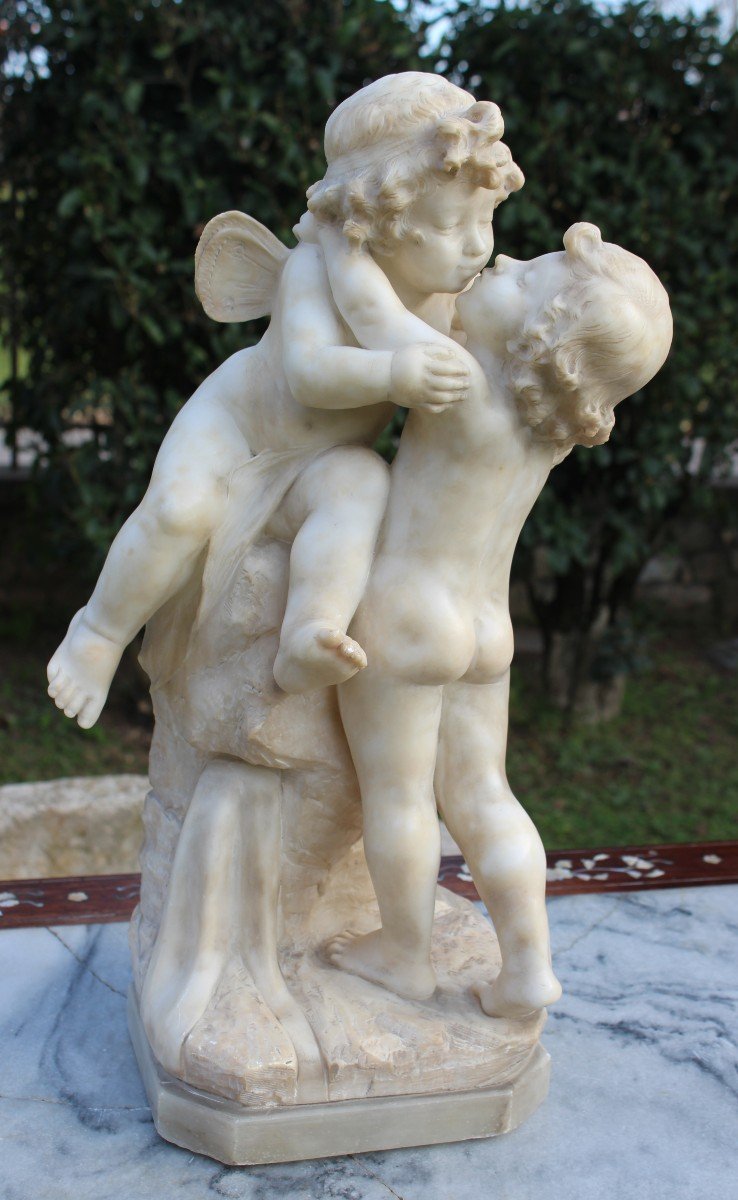 Alabaster Sculpture "love", Italy Late 19th Century.