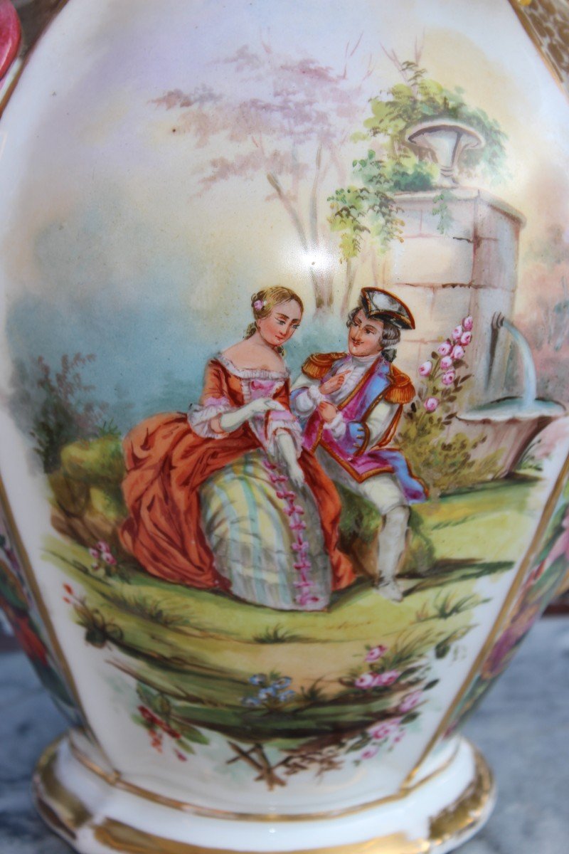 Pair Of Large Old Paris Porcelain Vases, Napoleon III Period.-photo-3