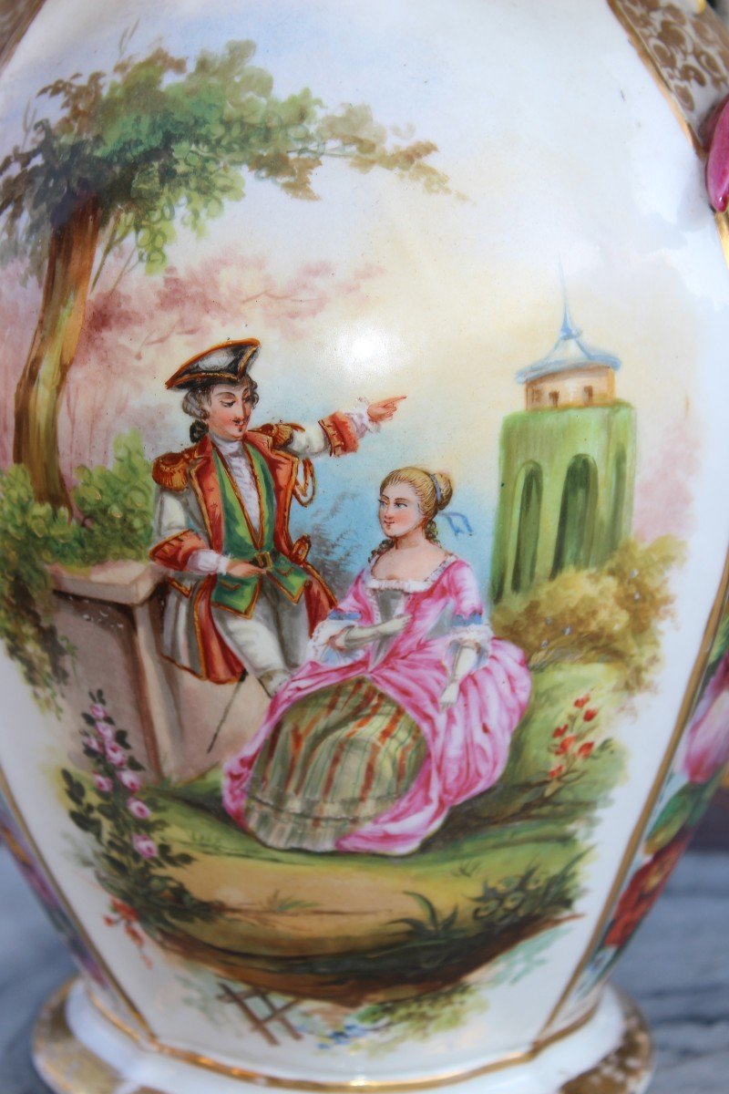 Pair Of Large Old Paris Porcelain Vases, Napoleon III Period.-photo-4